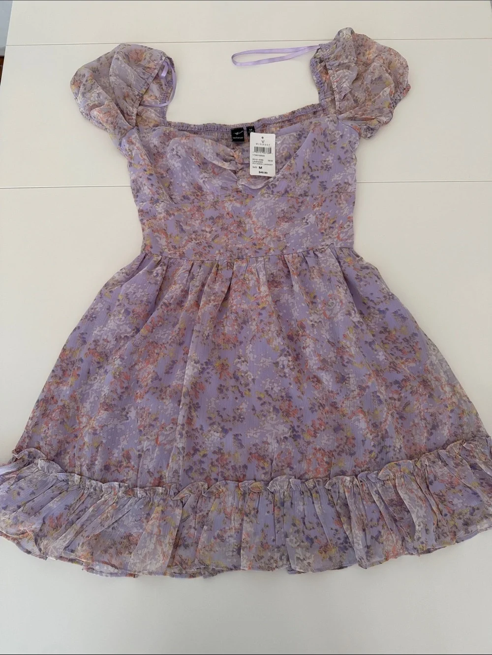 Windsor Lavender Floral Ruffle-Skirt Mini Dress